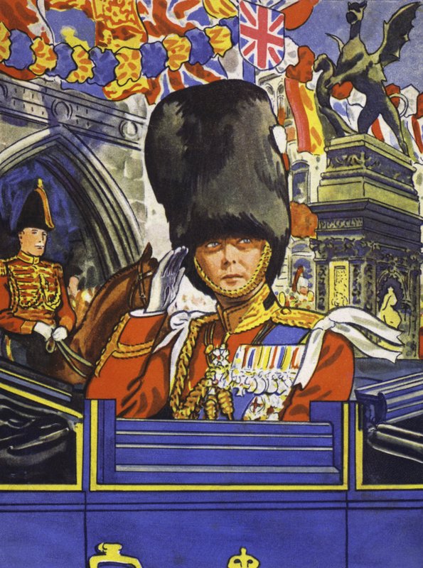 Prinsen af Wales, den fremtidige kong Edward VIII, i sin fars jubilæumsoptog (farve litho) af English School