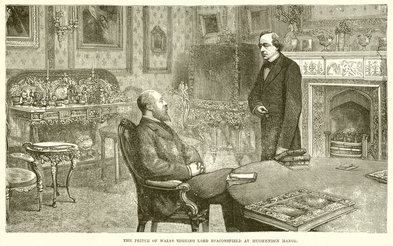 Prinsen af Wales besøger Lord Beaconsfield på Hughenden Manor af English School