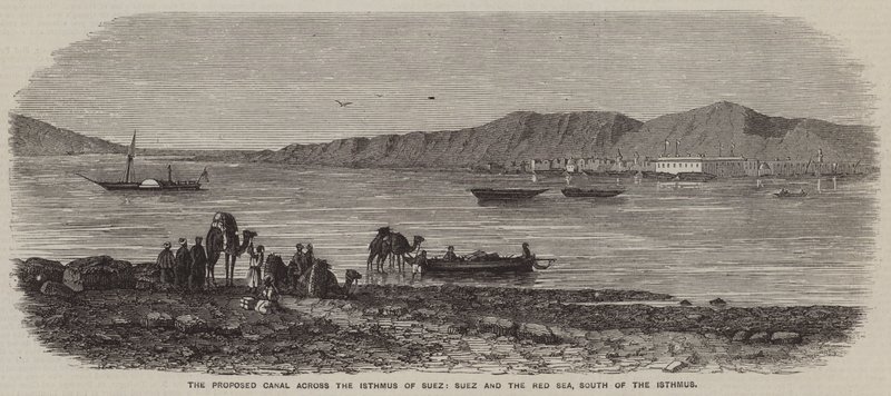 Den foreslåede kanal over Suez-næsen, Suez og Det Røde Hav, syd for Isthmus (gravering) af English School