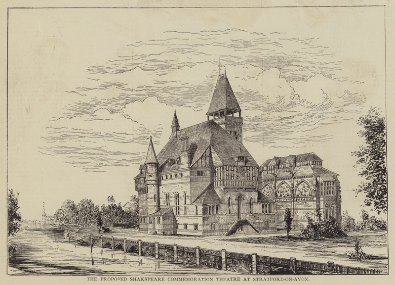 Det foreslåede Shakspeare Commemoration Theatre i Stratford-on-Avon (gravering) af English School