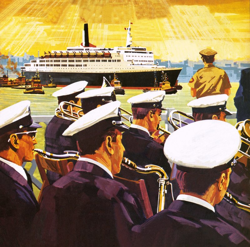 QE2 ankommer til havnen i New York på øen Manhattan af English School