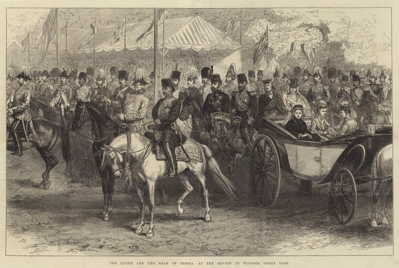 Dronningen og Shahen af Persien ved anmeldelse i Windsor Great Park (gravering) af English School