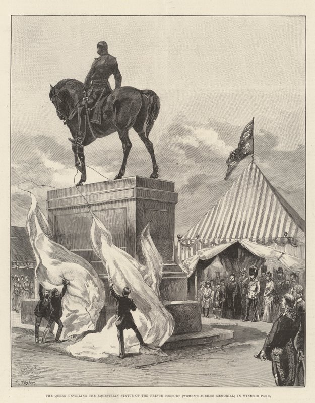 Dronningen afslører rytterstatuen af Prince Consort (Kvindernes Jubilæumsmindesmærke) i Windsor Park (gravering) af English School