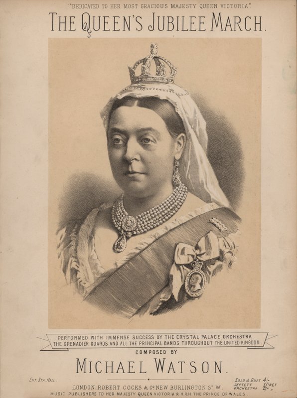 Dronningens jubilæumsmarch - med portræt af dronning Victoria (farve litho) af English School