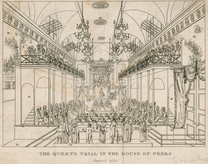 Queens-processen i House of Peers, august 1820 af English School