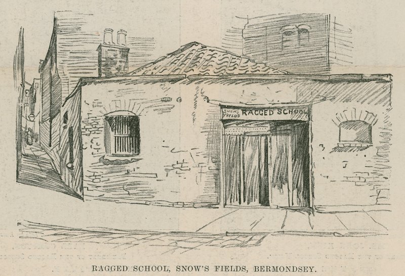 Det pjaltede Skoleforbunds Jubilæum; Ragged School, Snows FIelds, Bermondsey, London af English School