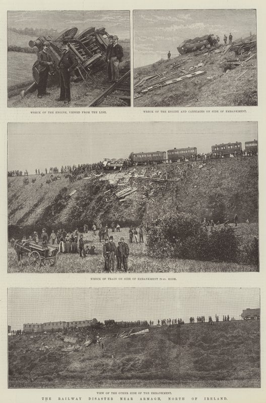 Jernbanekatastrofen nær Armagh, Nordirland (gravering) af English School