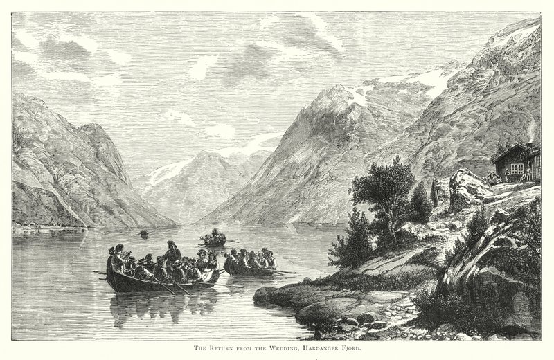 The Return from the Wedding, Hardanger Fjord (gravering) af English School