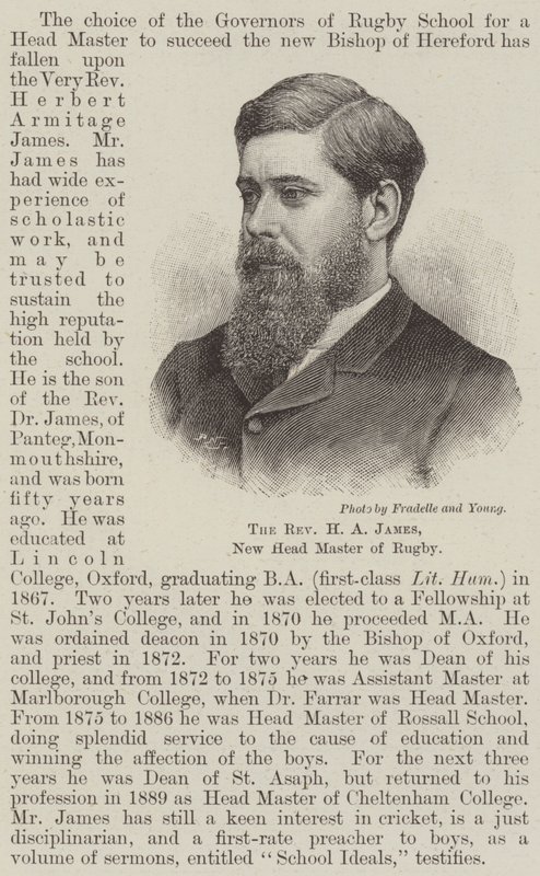 Reverend H A James, ny hovedmester i Rugby (gravering) af English School