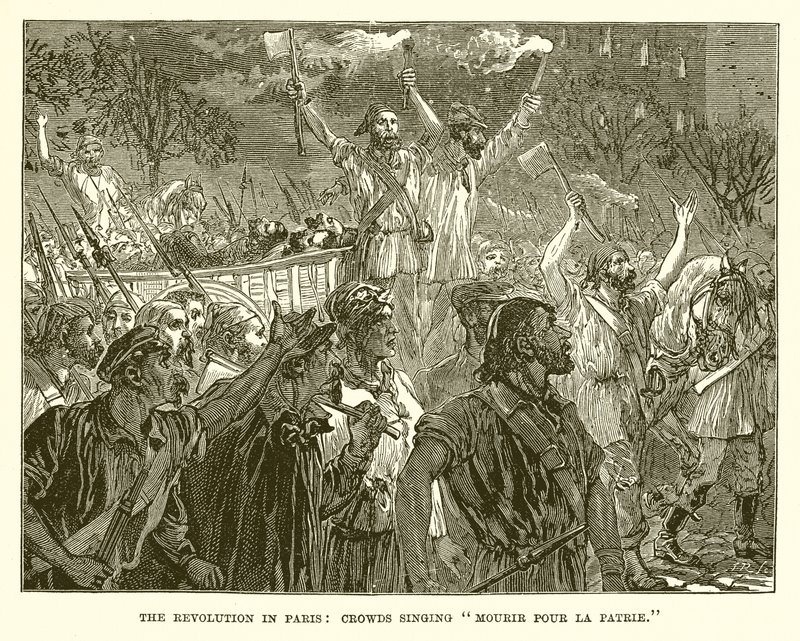 The Revolution in Paris: Crowds Singing To die for the country af English School