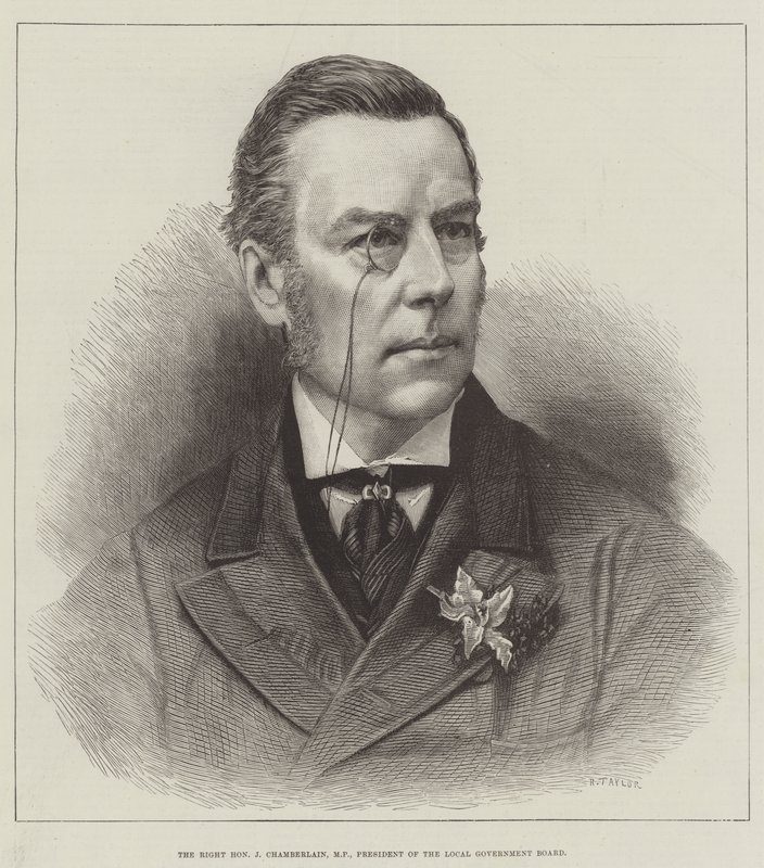 Højre ærede J Chamberlain, MP, formand for den lokale regerings bestyrelse (gravering) af English School