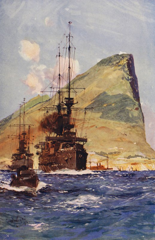 Gibraltarklippen (farvelitografi) af English School