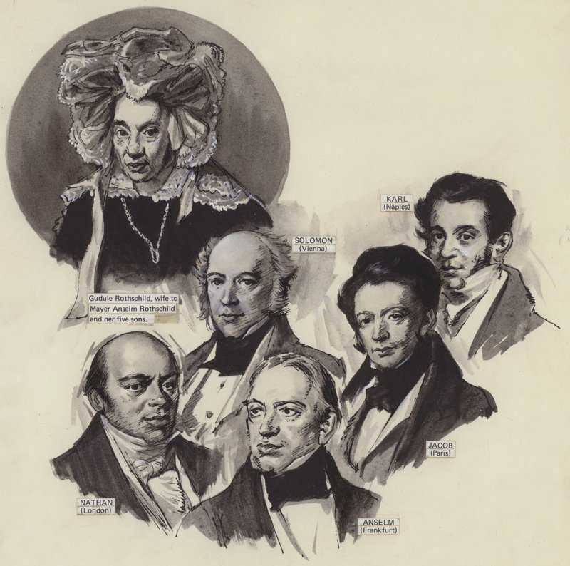 Rothschild-familien (gouache på papir) af English School