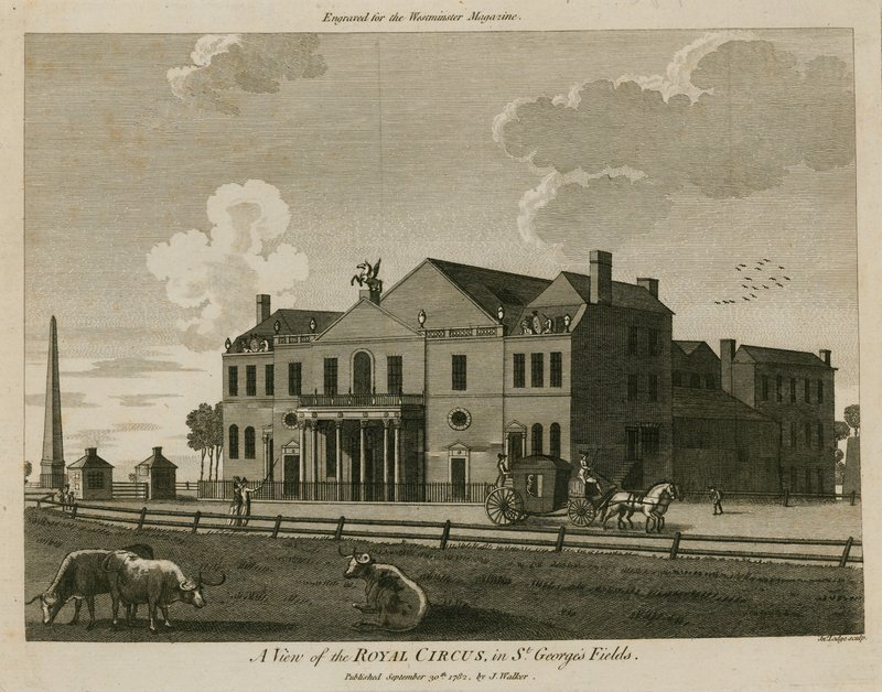 The Royal Circus i St Georges Fields, Surrey, nær Obelisken af English School