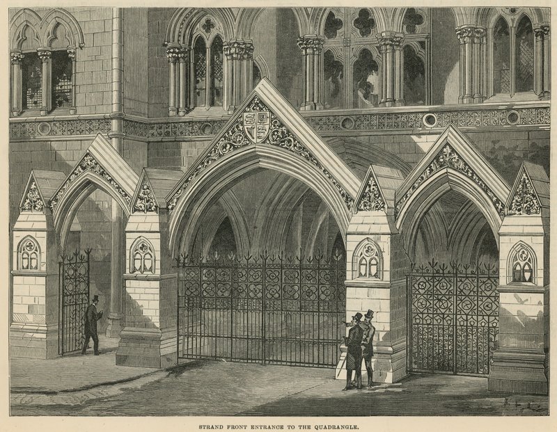 The Royal Courts of Justice: Strand foran indgange til firkanten af English School