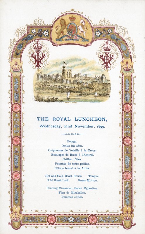 Den kongelige frokost, onsdag den 22. november 1899, menu af English School