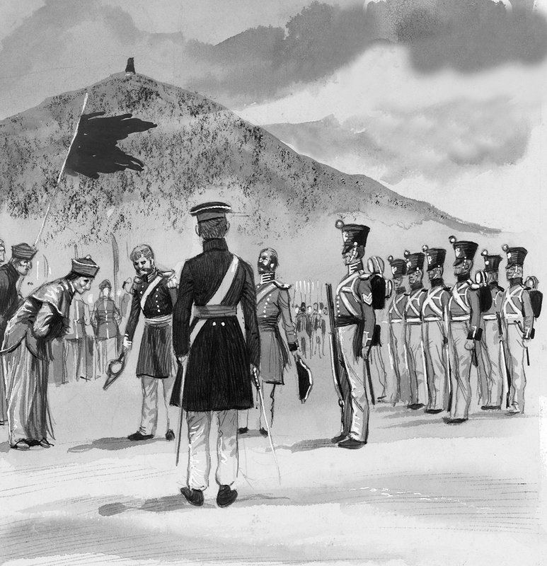 Royal Marines besætter den nyerhvervede ø Hong Kong af English School