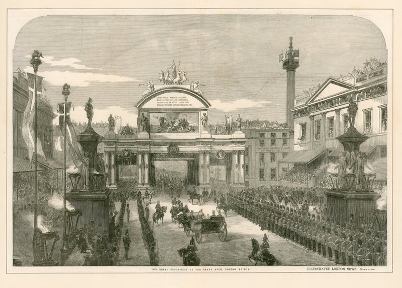 Royal Procession ved Grand Arch, London Bridge af English School