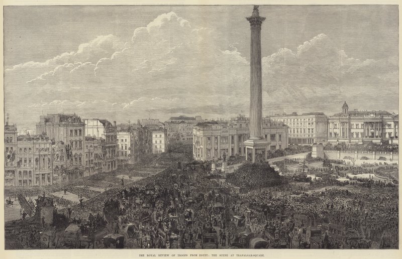 Den kongelige anmeldelse af tropper fra Egypten, scenen ved Trafalgar-Square (gravering) af English School