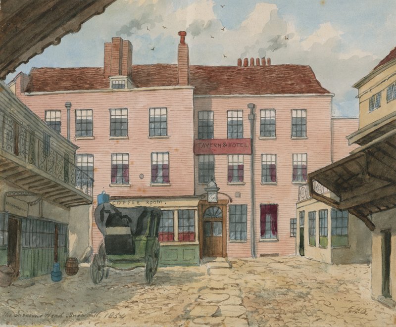 The Saracens Head, Snow Hill (wc på papir) af English School