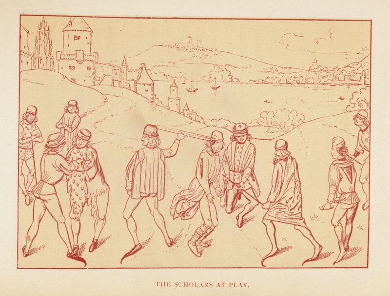 The Scholars at Play (farvelitografi) af English School