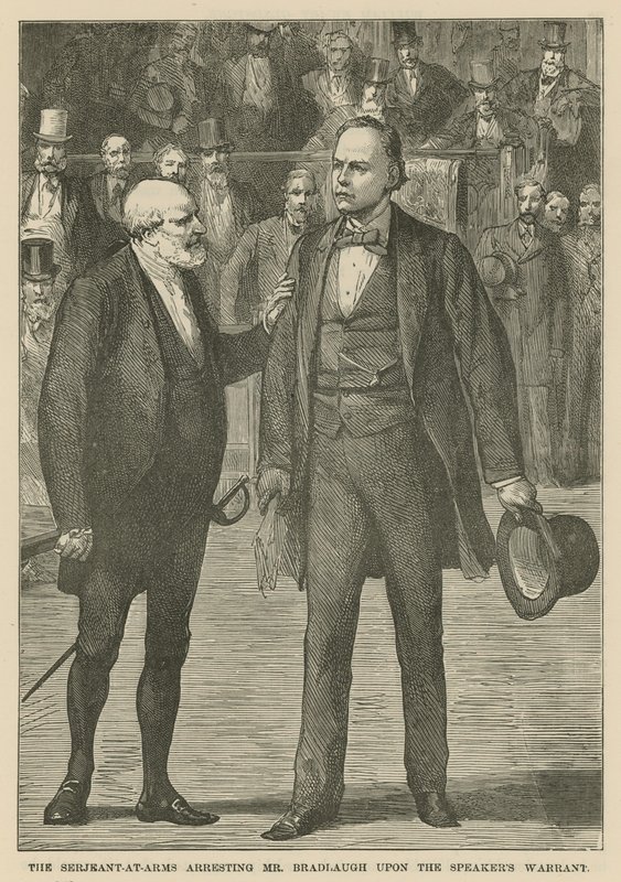 Sergenten-at-arms arresterer hr. Bradlaugh efter talerens ordre af English School