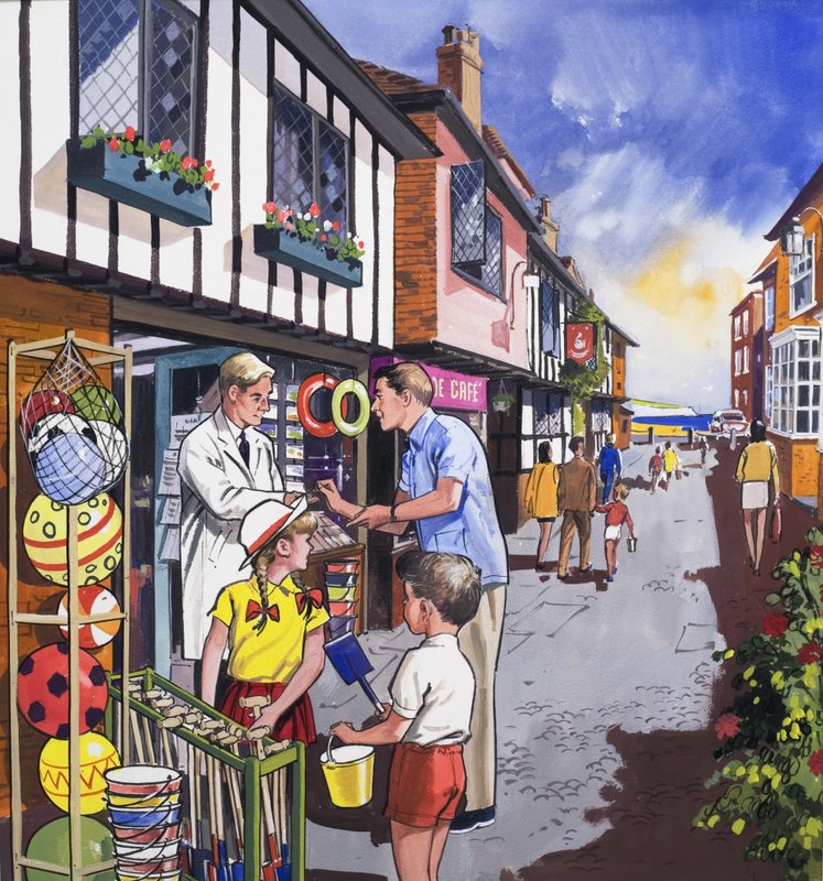 The Shop Keeper (gouache på papir) af English School