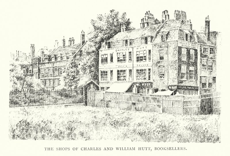 The Shops of Charles and William Hutt, Boghandlere (litho) af English School