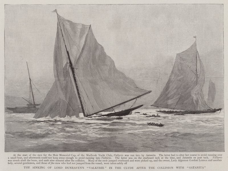 Forliset af Lord Dunravens "Valkyrie" i Clyde efter kollisionen med "Satanita" (gravering) af English School