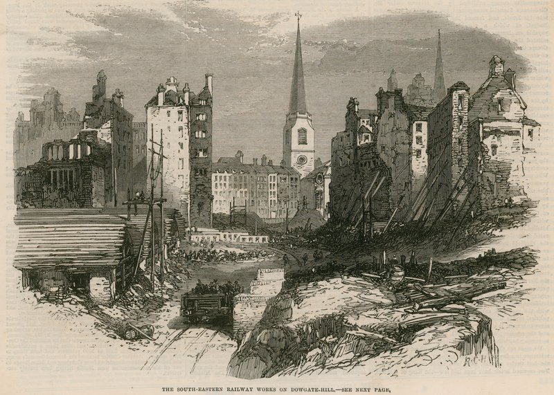 South-Eastern Railway arbejder på Dowgate Hill, London af English School