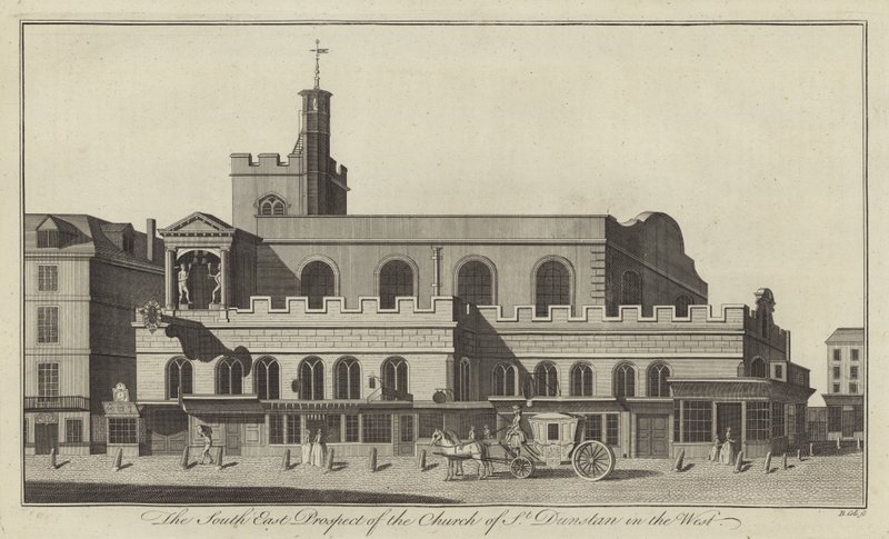 Den sydøstlige udsigt til Church of St Dunstan i vest, London af English School
