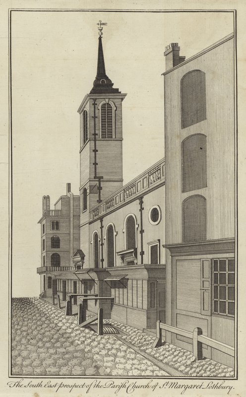 The South East Prospect of the Parish Church of St Margaret Lothbury, London af English School