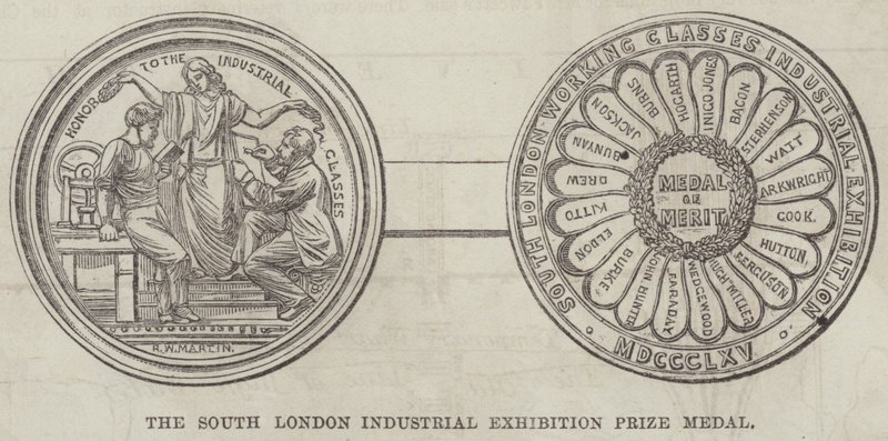 South London Industrial Exhibition Prize-medaljen (gravering) af English School