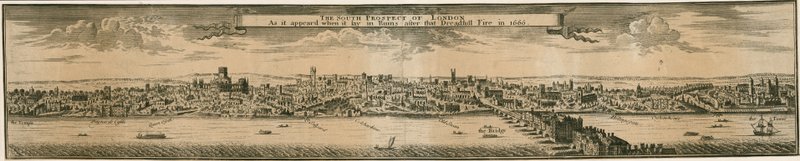 The South Prospect of London, efter den store brand i 1666 af English School