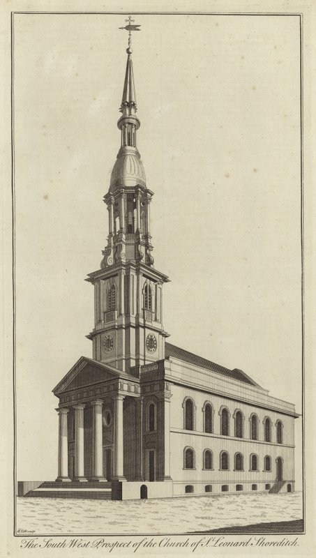 South West Prospect of Church of St Leonard, Shoreditch af English School