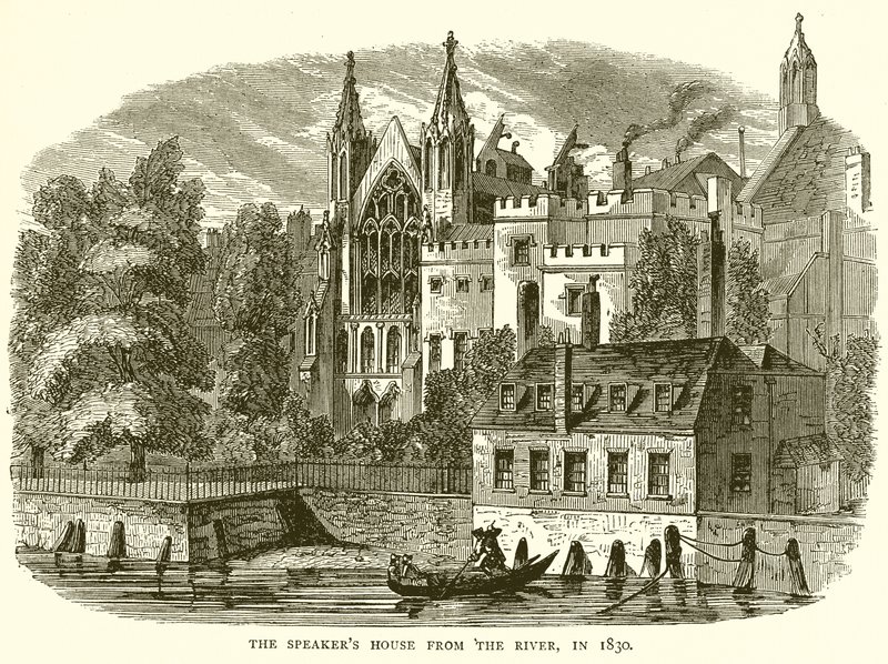 The Speakers House from the River, i 1830 af English School