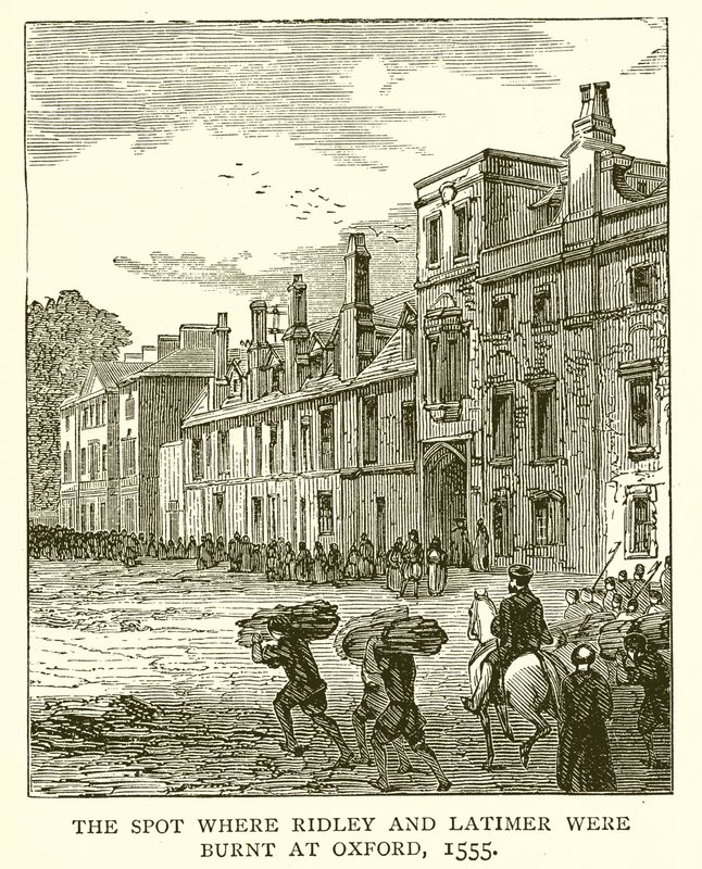Stedet, hvor Ridley og Latimer blev brændt i Oxford, 1555 af English School