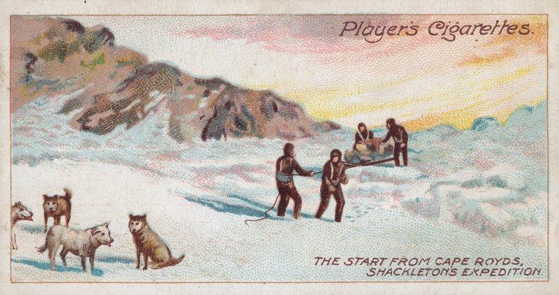 Starten fra Cape Royds, Shackletons ekspedition (chromolitho) af English School