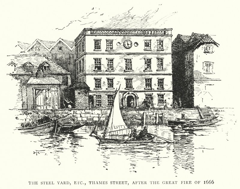 The Steel Yard, etc, Thames Street, efter den store brand i 1666 (gravering) af English School