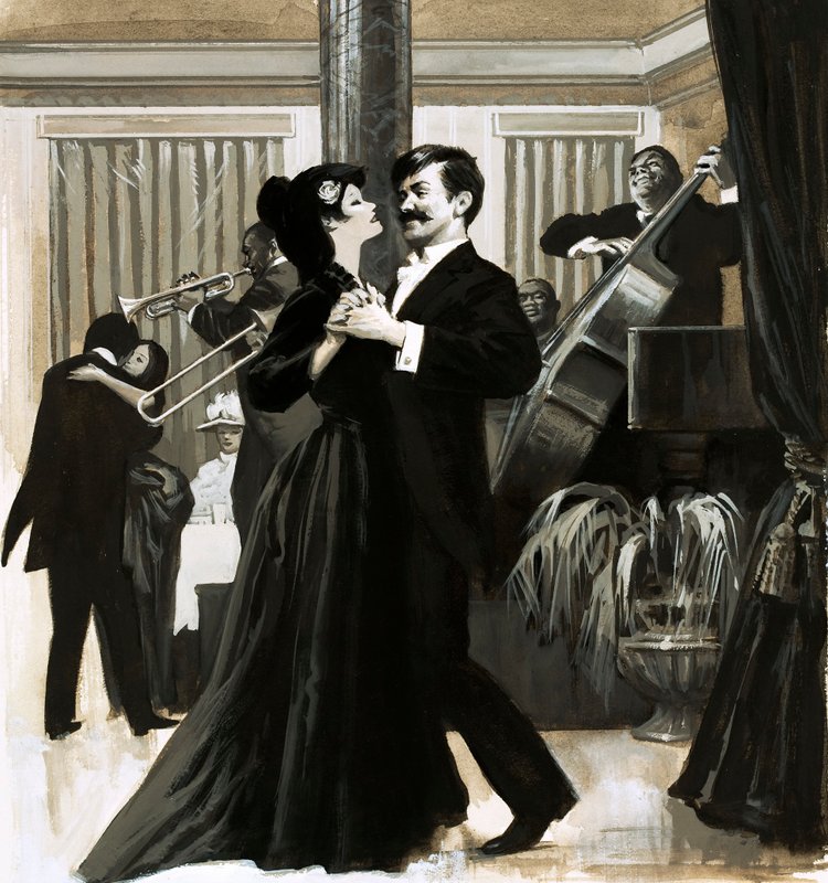 The Story of Jazz: dans på "cakewalk" (gouache på papir) af English School