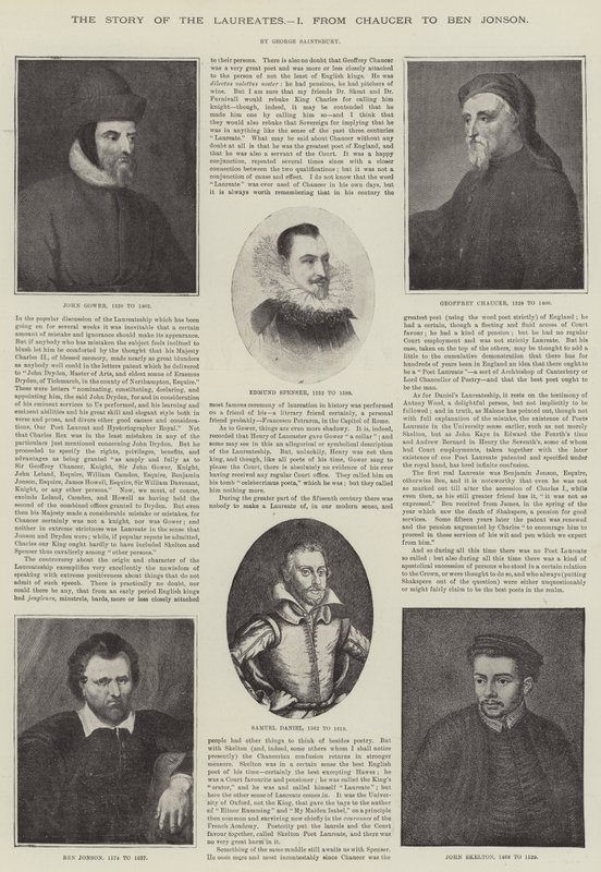The Story of the Laureates, fra Chaucer til Ben Jonson (gravering) af English School