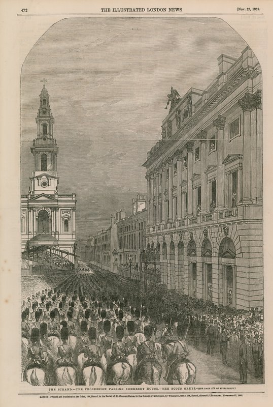 The Strand - processionen forbi Somerset House - de skotske grå af English School