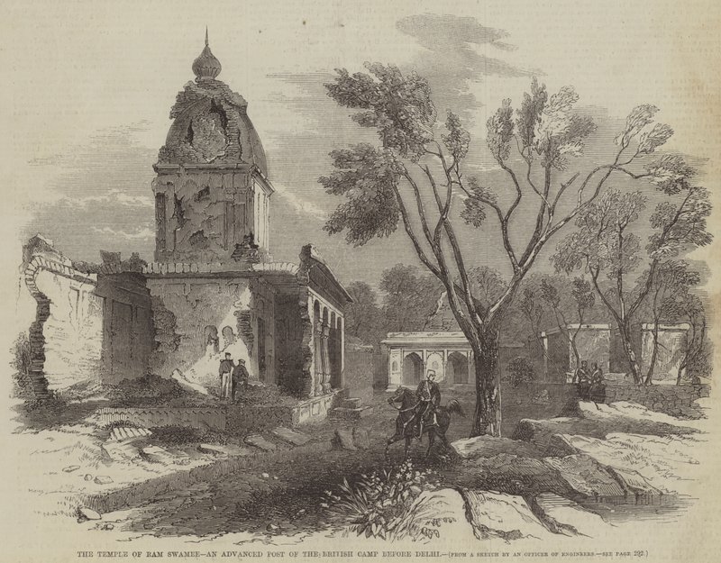 Temple of Ram Swamee, en avanceret post fra den britiske lejr før Delhi (gravering) af English School