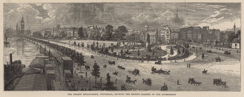 The Thames Embankment, Whitehall, der viser grunden, som regeringen hævder af English School