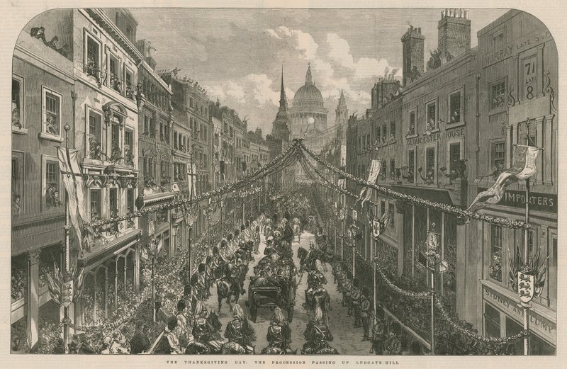 Thanksgiving Day: processionen passerer op ad Ludgate Hill af English School