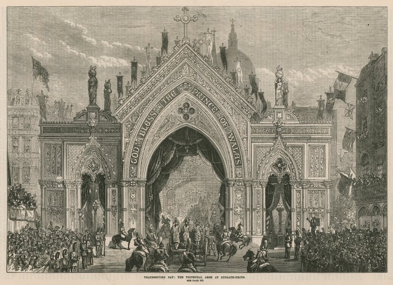 Thanksgiving Day: triumfbuen ved Ludgate Hill af English School