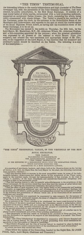 The Times Testimonial (gravering) af English School