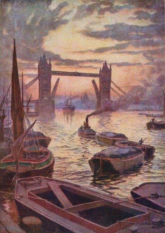 Tower Bridge (farvelitografi) af English School