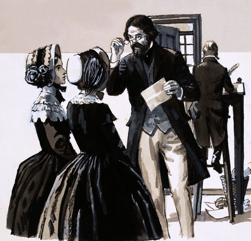 The Tragedy of the Brontes (gouache på papir) af English School