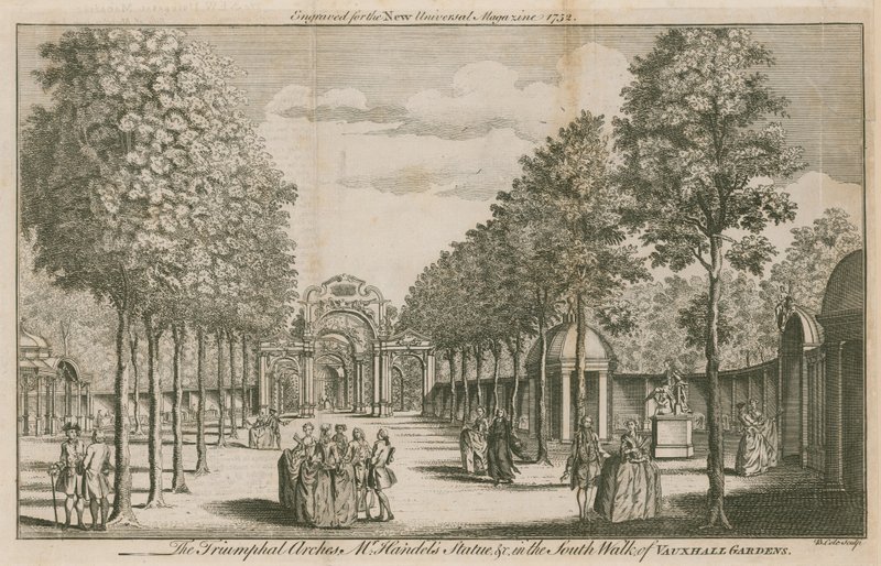 Triumfbuerne, Mr Handels Statue, i South Walk of Vauxhall Gardens, London af English School